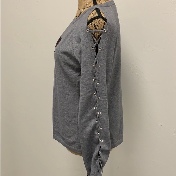 Lace-Up Sleeve Love Patch Sweater - Picture 8 of 8